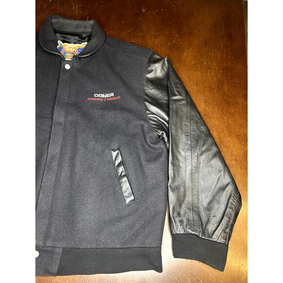 VTG 90s OGNER Motorcars Porche/Ferrari Jeff Hamilton Wool Leather Jacket - Picture 14 of 16